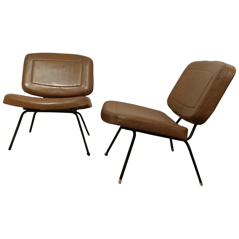 Pair of brown "CM190" low chairs, Pierre PAULIN - 60