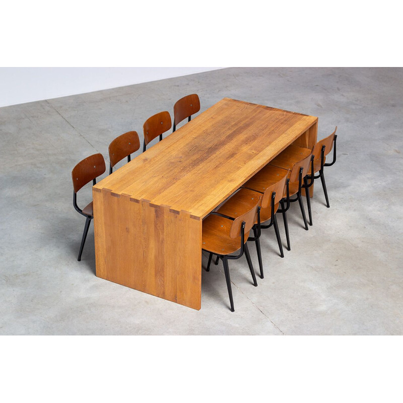 Table de salle à manger vintage en chêne moderniste rectangulaire 1970