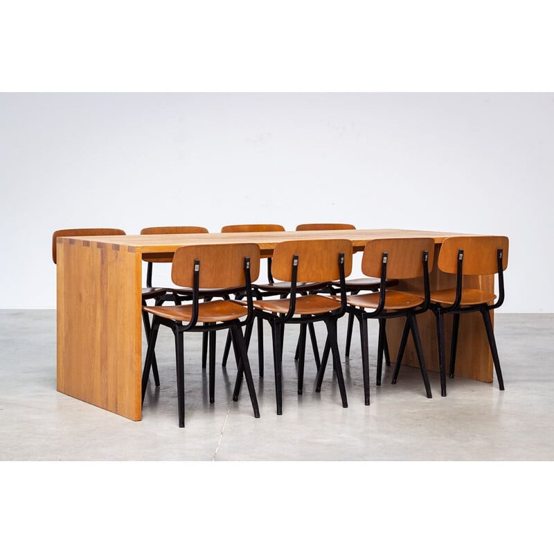 Vintage modernist rectangular oak dining table 1970