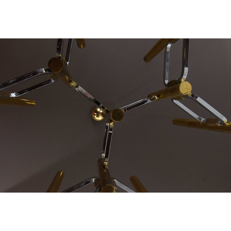 Vintage Sciolari 2-tone brass and chromed metal chandelier by Gaetano Sciolari 1970