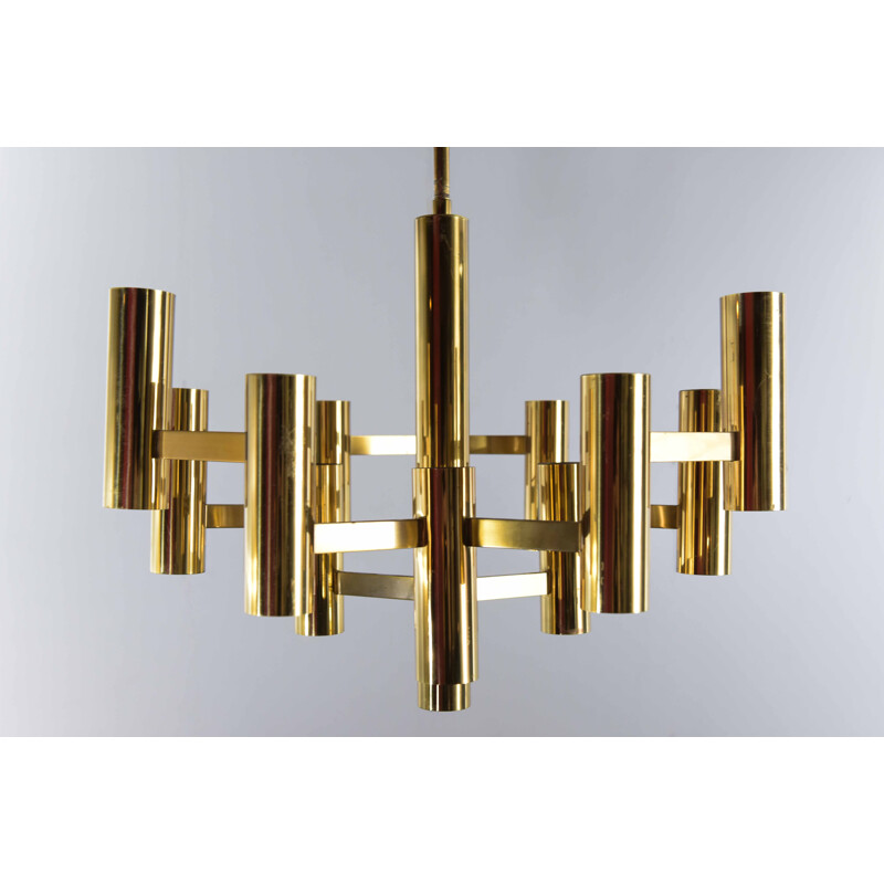 Vintage Sciolari brass chandelier with 13 light sources