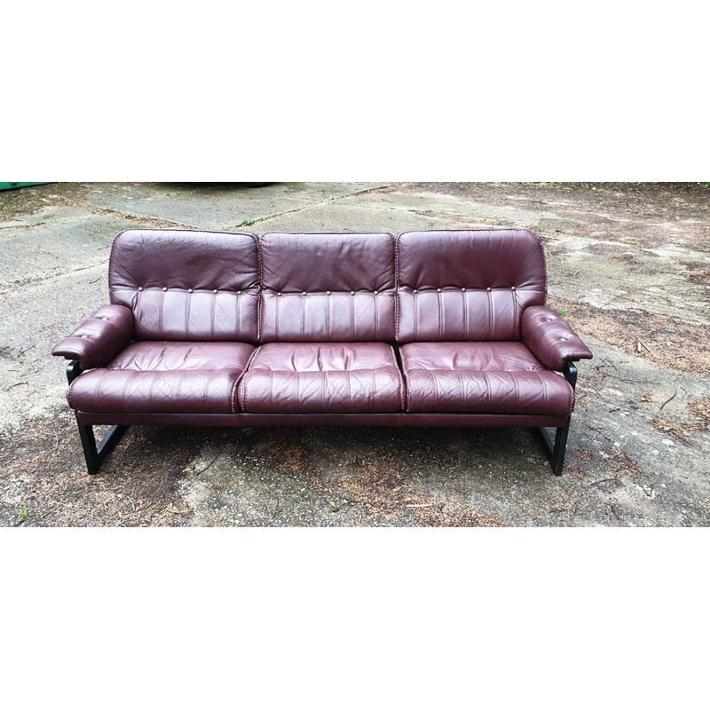 Vintage leather sofa with wood frame Scandinavian