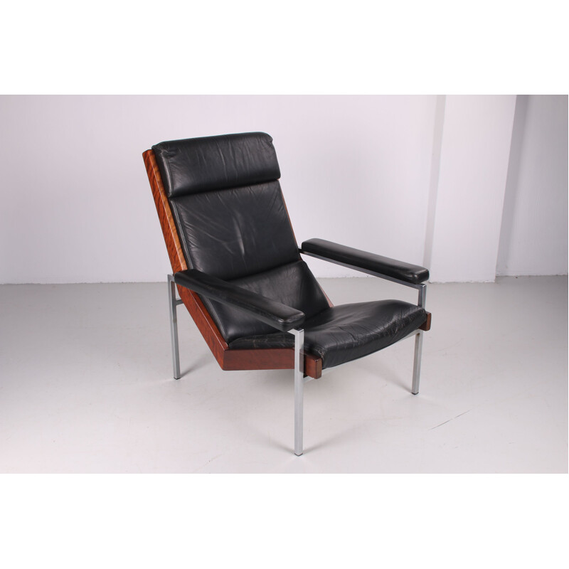 Vintage Lotus armchair in rosewood and leather by Rob Parry for 't Spectrum 1960