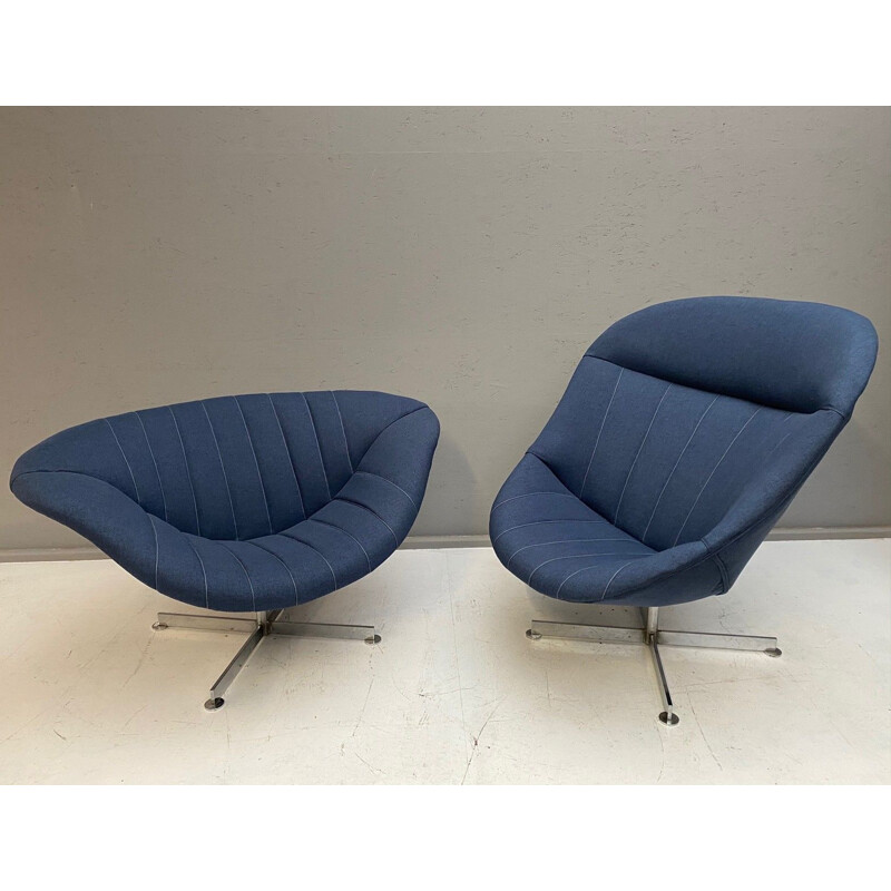 Pair of vintage swivel lounge armchairs Men & Women by Rudolf Wolf, Rohe Nordwolde