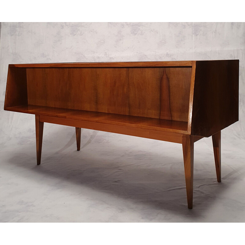 Vintage burr-walnut desk, Bauhaus, Franz Ehrlich for Veb Deutsche Werkstätten Hellerau 1950