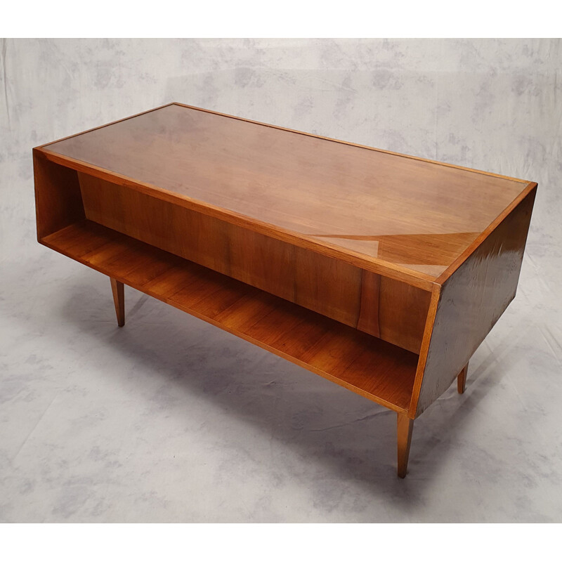 Vintage burr-walnut desk, Bauhaus, Franz Ehrlich for Veb Deutsche Werkstätten Hellerau 1950