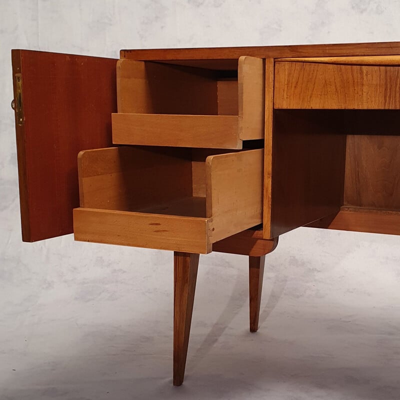 Vintage burr-walnut desk, Bauhaus, Franz Ehrlich for Veb Deutsche Werkstätten Hellerau 1950