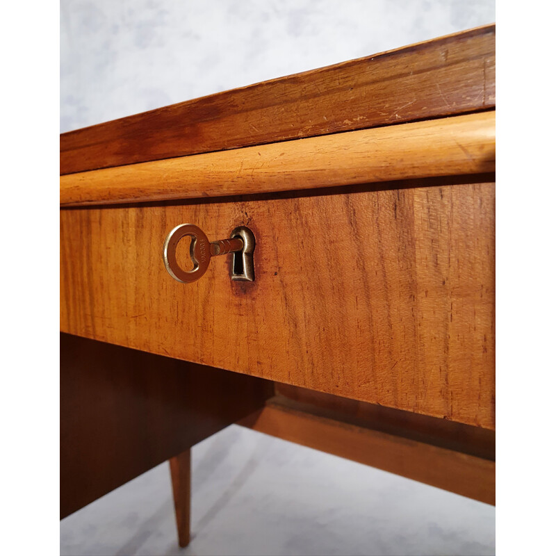 Vintage burr-walnut desk, Bauhaus, Franz Ehrlich for Veb Deutsche Werkstätten Hellerau 1950