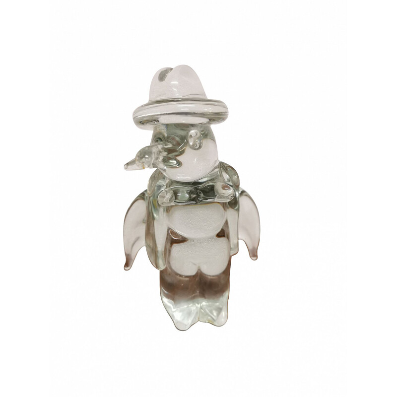 Sculpture de pingouin vintage en verre transparent