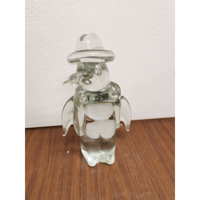 Vintage penguin sculpture in transparent glass