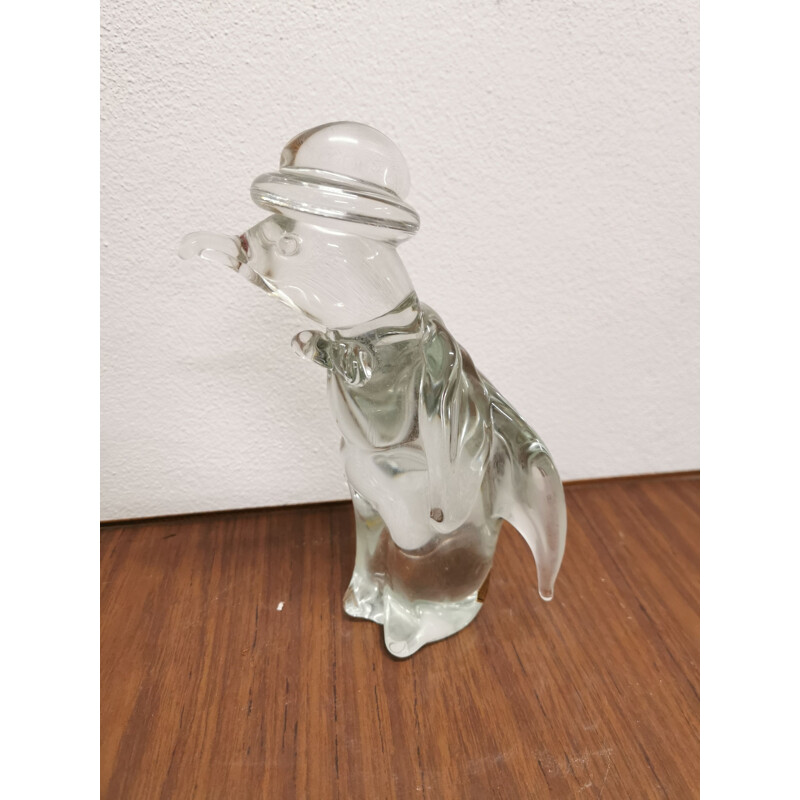 Sculpture de pingouin vintage en verre transparent