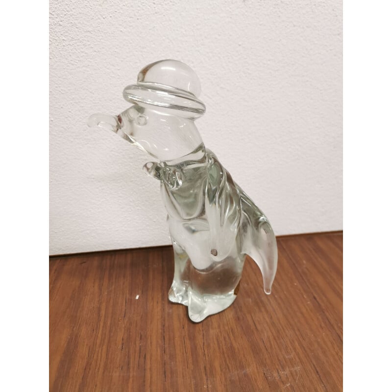 Vintage penguin sculpture in transparent glass