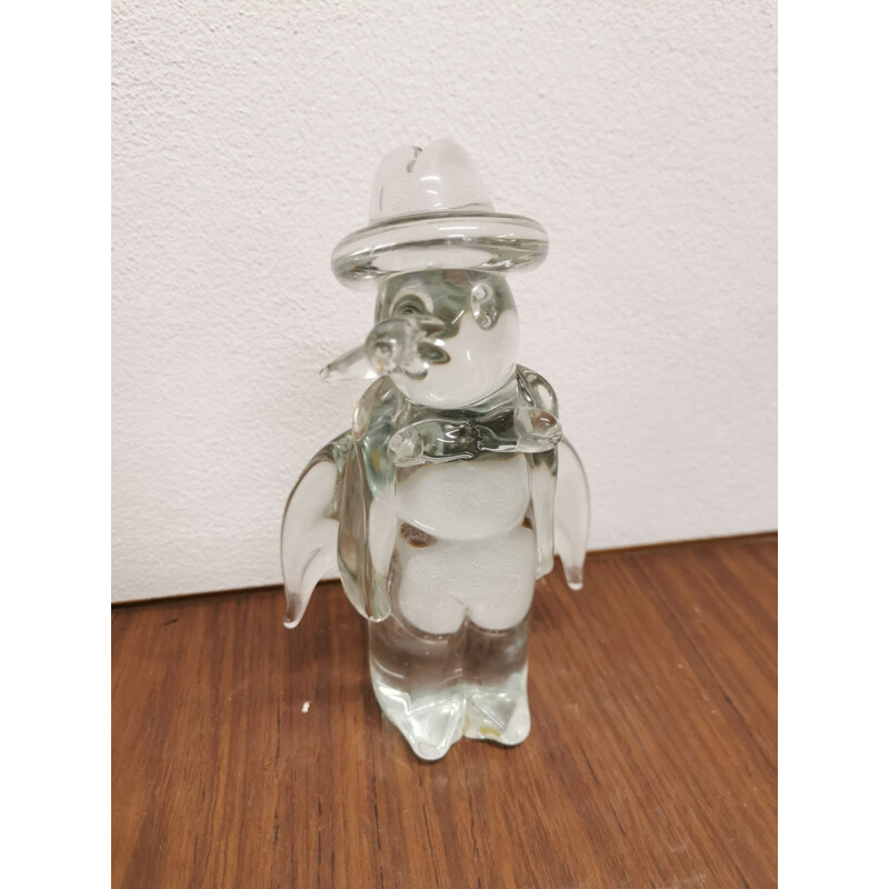 Sculpture de pingouin vintage en verre transparent
