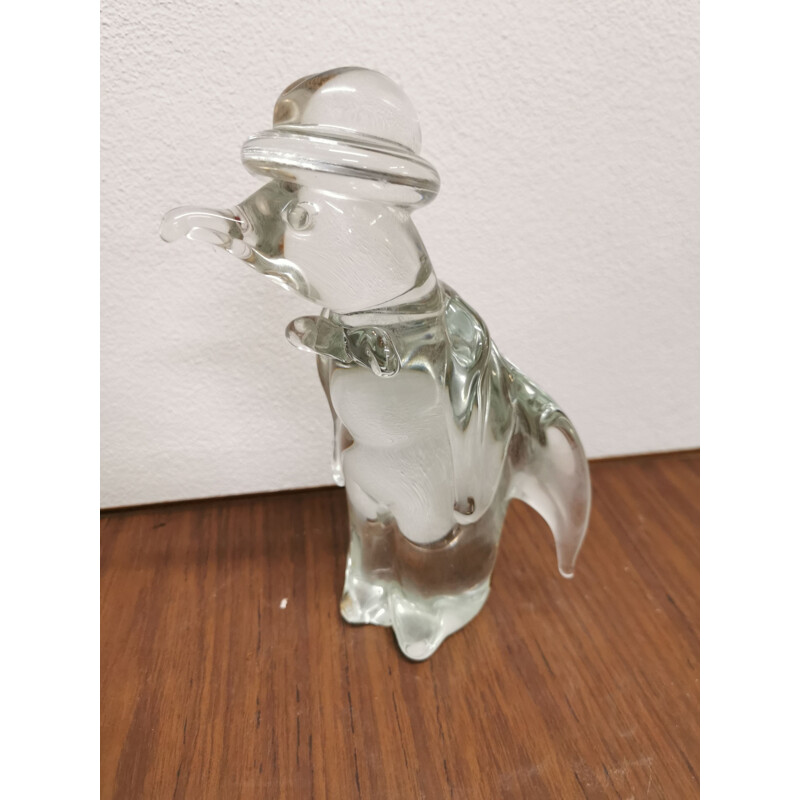 Sculpture de pingouin vintage en verre transparent