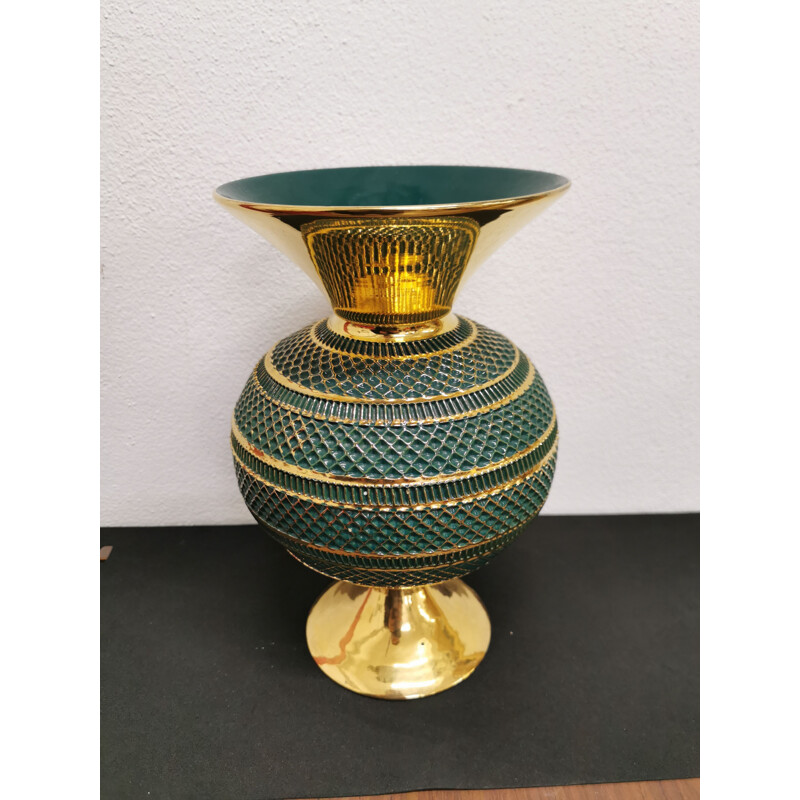 Vintage Florentine green and gold vase handmade 1960