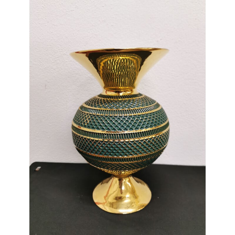 Vintage Florentine green and gold vase handmade 1960