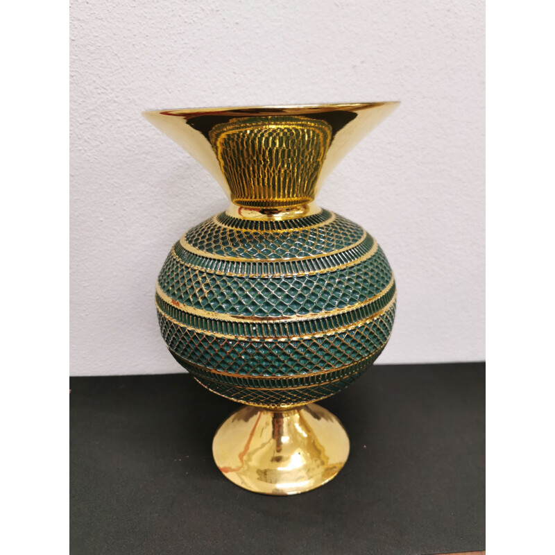 Vintage Florentine green and gold vase handmade 1960