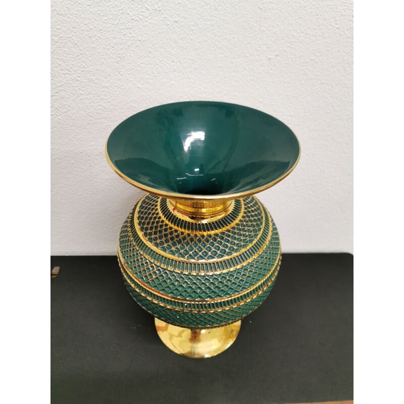 Vintage Florentine green and gold vase handmade 1960