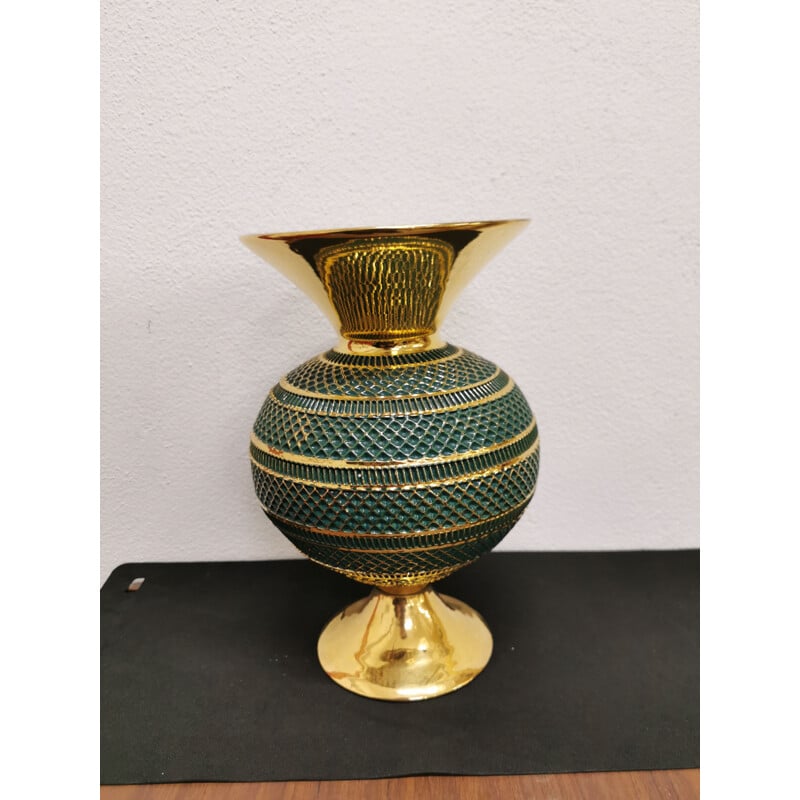 Vintage Florentine green and gold vase handmade 1960