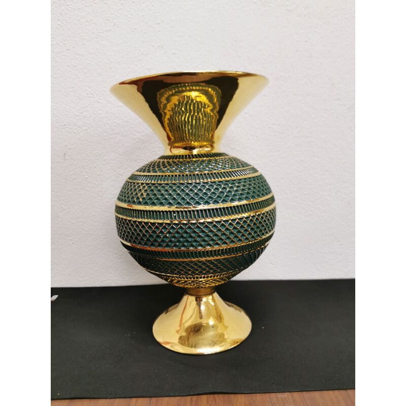 Vintage Florentine green and gold vase handmade 1960