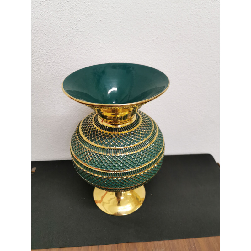 Vintage Florentine green and gold vase handmade 1960