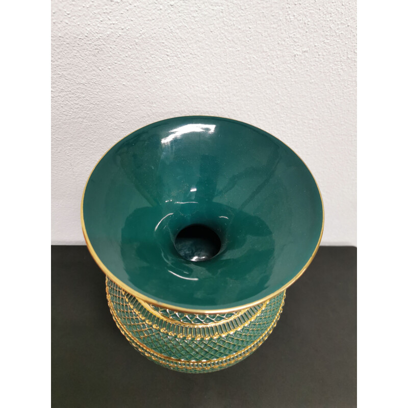 Vintage Florentine green and gold vase handmade 1960