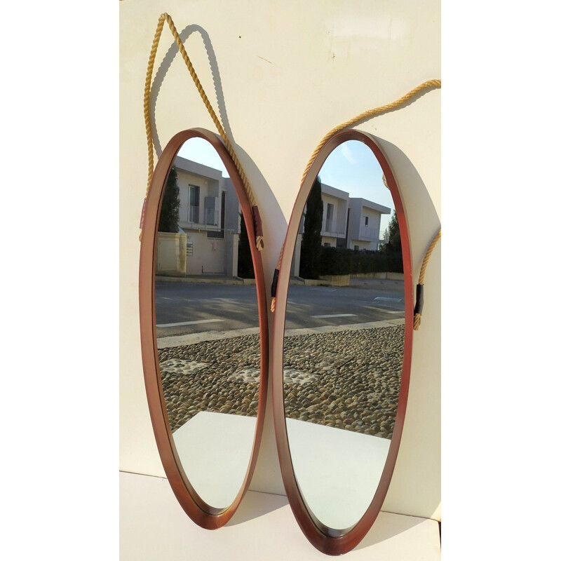 Pair of vintage teak mirrors, Denmark 1950