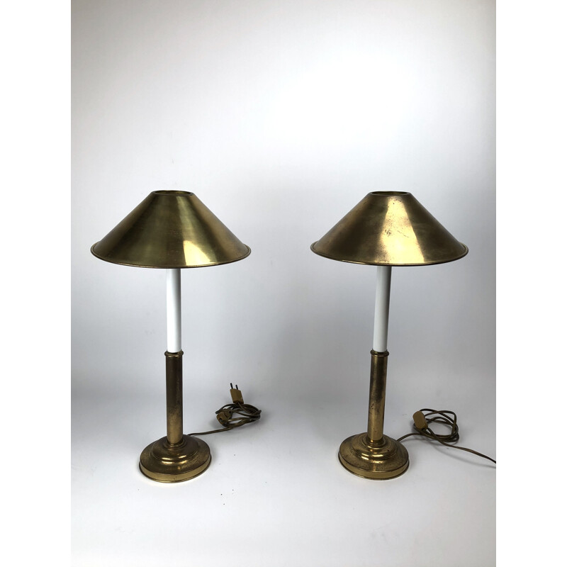 Ein Paar Vintage-Tischlampen aus Messing und Lack von Tommaso Barbi, Italien 1970