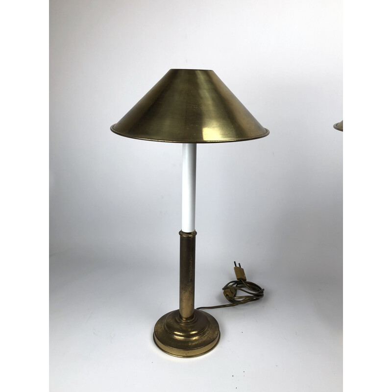 Pair of vintage brass and lacquer table lamps by Tommaso Barbi, Italy 1970