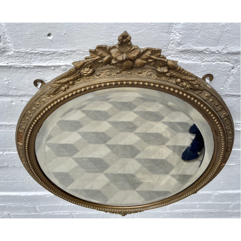 Vintage oval bevelled mirror with gold frame
