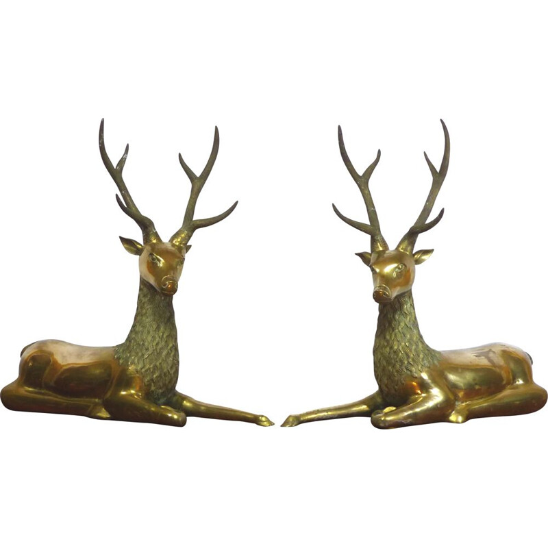Pair of vintage brass deer, 1950