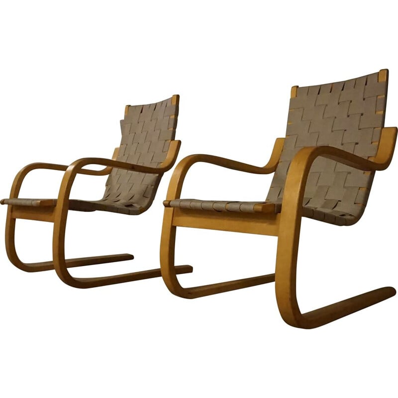 Pair of vintage Model 406 Armchairs by Alvar Aalto for Artek, 1960s