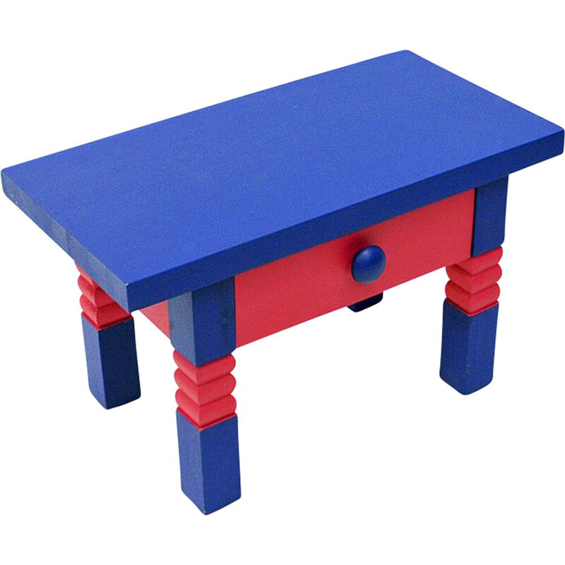 Table d'appoint vintage en pin rose et bleu d'Erik Höglund Suède 1960