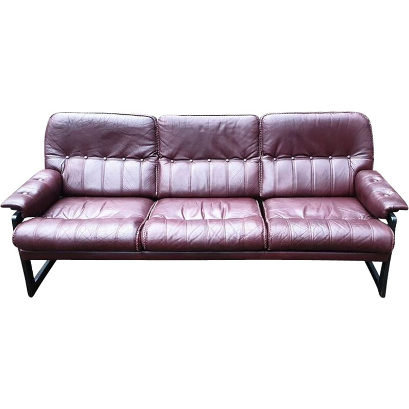 Vintage leather sofa with wood frame Scandinavian