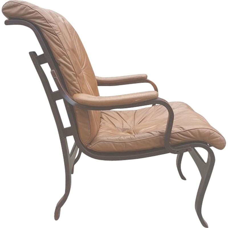 fauteuil vintage Easy Chair en cuir danois