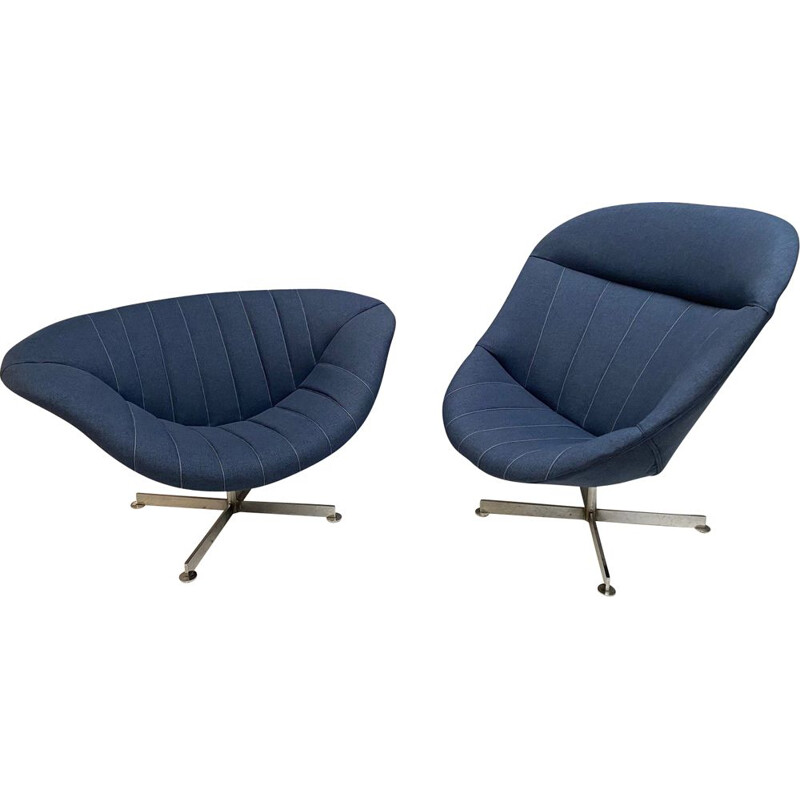 Pair of vintage swivel lounge armchairs Men & Women by Rudolf Wolf, Rohe Nordwolde