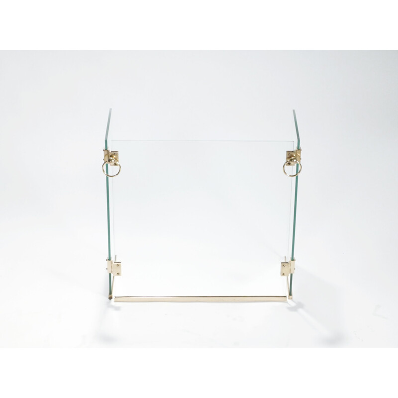 Vintage 3-panel glass and brass fireguard by Jacques Adnet 1940