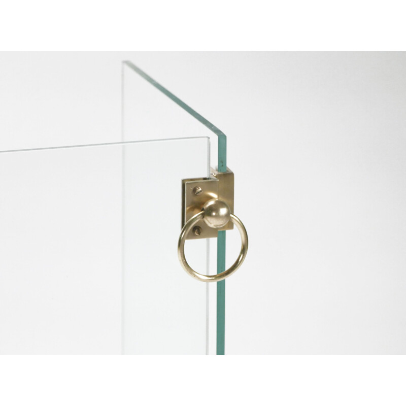 Vintage 3-panel glass and brass fireguard by Jacques Adnet 1940