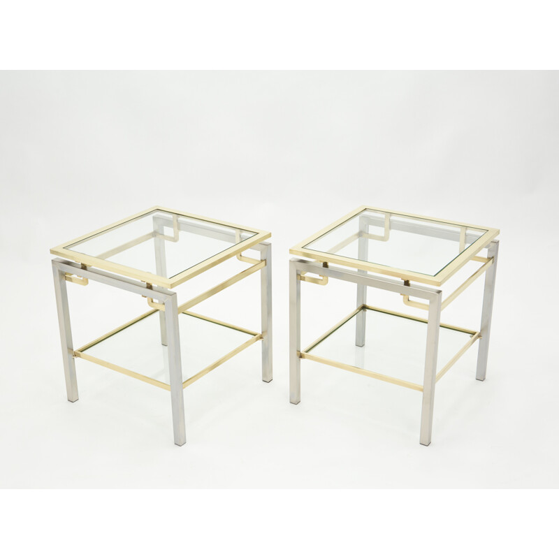 Pair of steel and brass vintage sofa ends by Guy Lefevre for the Maison Jansen 1970