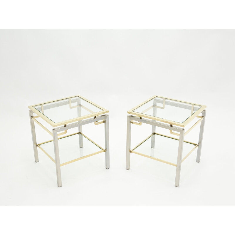 Pair of steel and brass vintage sofa ends by Guy Lefevre for the Maison Jansen 1970