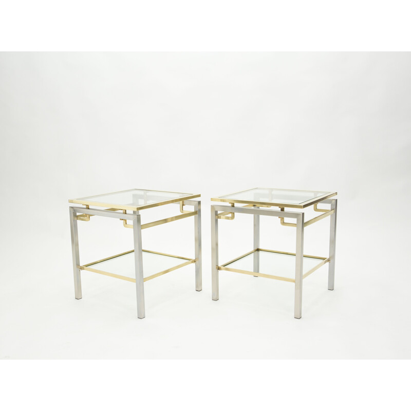 Pair of steel and brass vintage sofa ends by Guy Lefevre for the Maison Jansen 1970