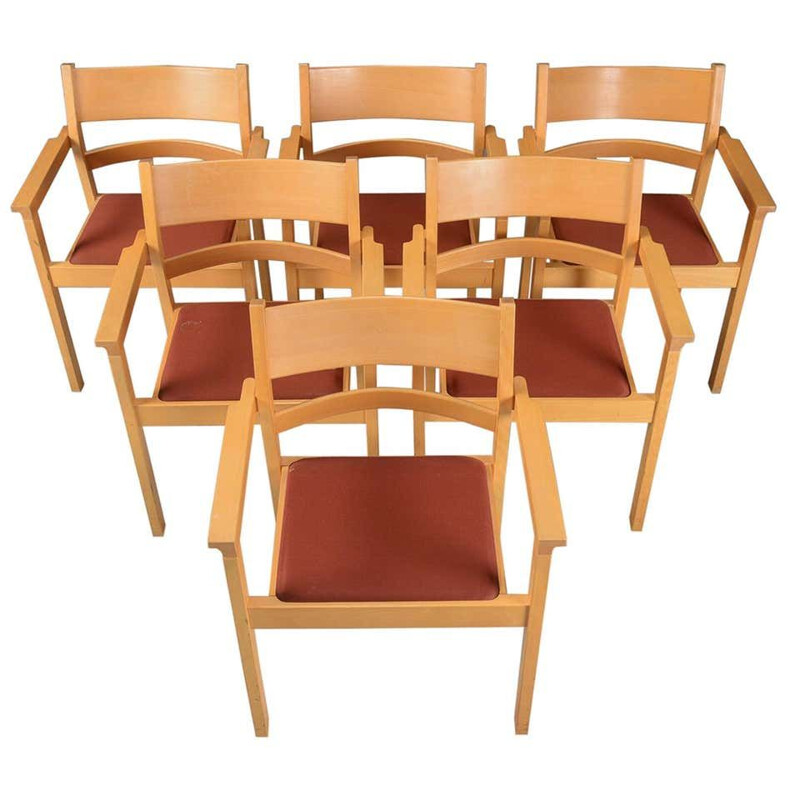 Set van 6 vintage beukenhouten fauteuils van Hans J. Wegner, Denemarken 1988