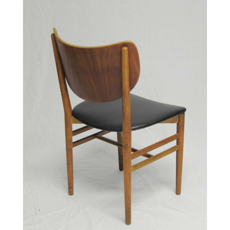 Set of 12 vintage oak and teak chairs by Niels and Eva Koppel for Slagelse Mobelfabrik, Denmark 1950