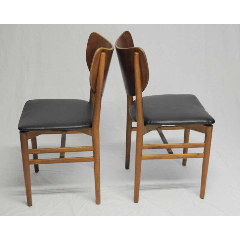 Set of 12 vintage oak and teak chairs by Niels and Eva Koppel for Slagelse Mobelfabrik, Denmark 1950