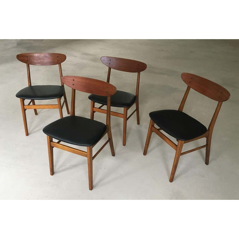 Set of 4 vintage teak and beech chairs Harlev by Farstrup, Denmark 1960