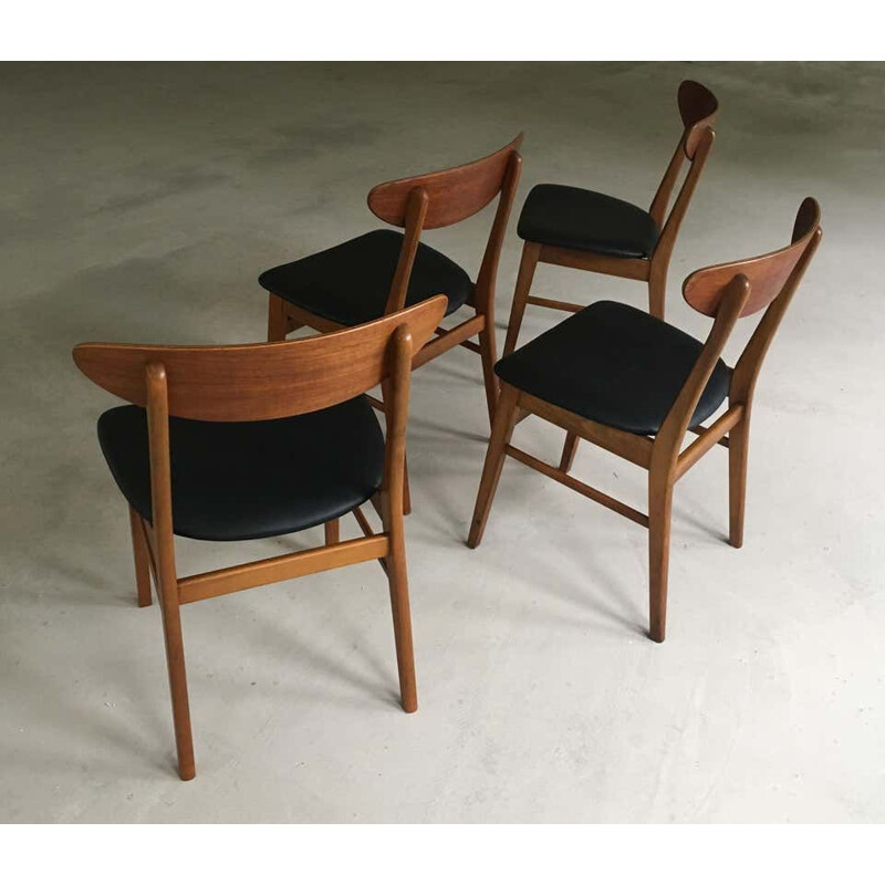 Set of 4 vintage teak and beech chairs Harlev by Farstrup, Denmark 1960