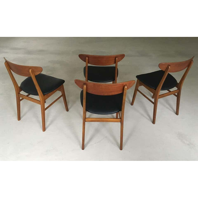 Set of 4 vintage teak and beech chairs Harlev by Farstrup, Denmark 1960