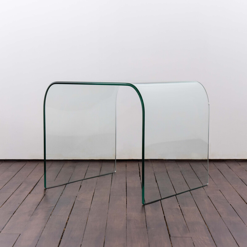 Pair of vintage Waterfall curved glass tables by A. Cortesi & S. Catto 1980