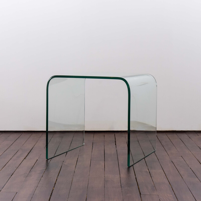 Pair of vintage Waterfall curved glass tables by A. Cortesi & S. Catto 1980