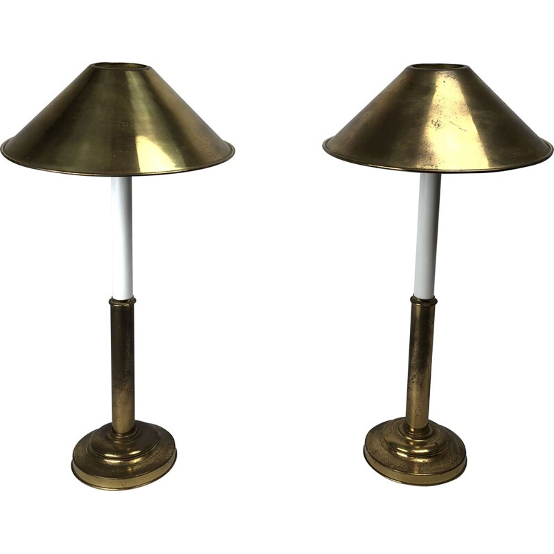 Pair of vintage brass and lacquer table lamps by Tommaso Barbi, Italy 1970